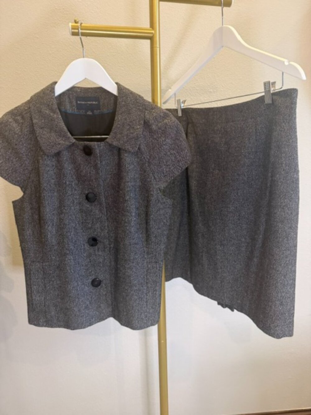 Banana Republic Wool Blend Gray Skirt Suit Set - Size 14